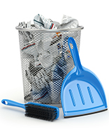 Cleaning concept.Garbage bin, dustpan or scoop and brush.